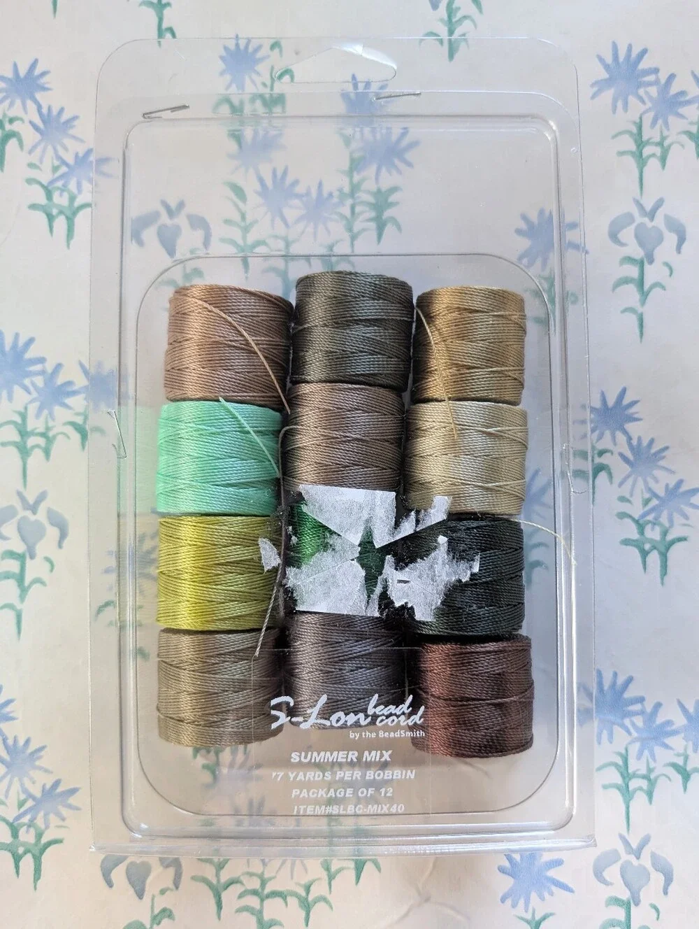 S-Lon Bead Cord by the Beadsmith 12 Color Set NEW Summer Mix Green Brown 77 yds